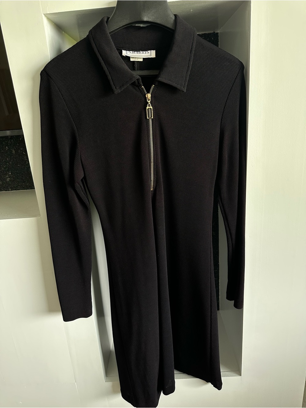 Saks Fifth Avenue Black Zip-Front Long Sleeve Dress